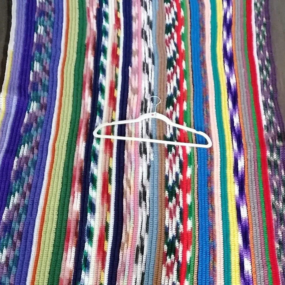 Unbranded Afghan Crochet Blanket Hand Made Rainbow Multicolor Sz 50x86